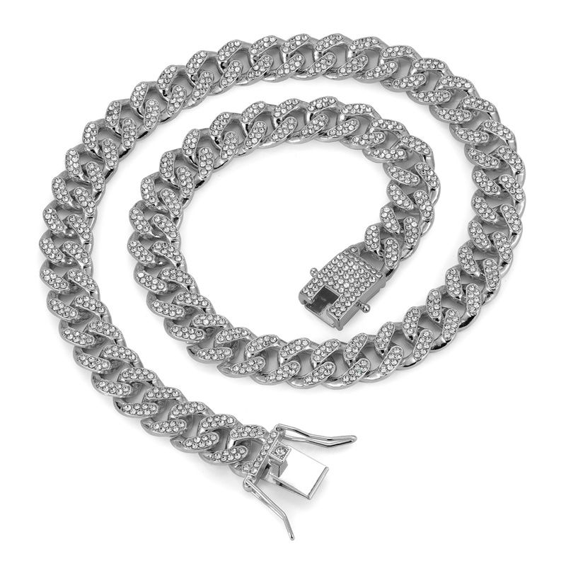 3pcs/set European and American Style Hip-hop Men's and Women's Full Diamond Quartz  Watch Bracelet Necklace Set Retro Versatile Diamond Trendy Men's Watch Set