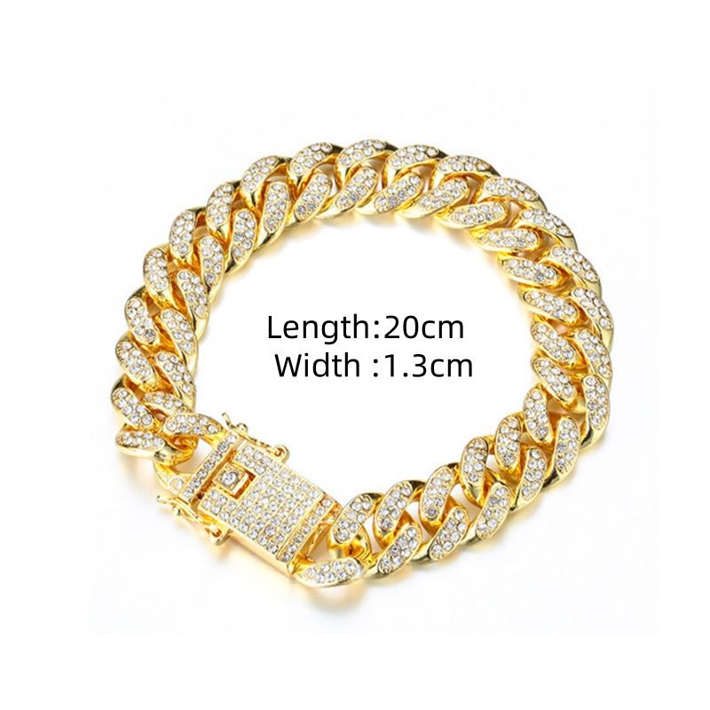 3pcs/set European and American Style Hip-hop Men's and Women's Full Diamond Quartz  Watch Bracelet Necklace Set Retro Versatile Diamond Trendy Men's Watch Set