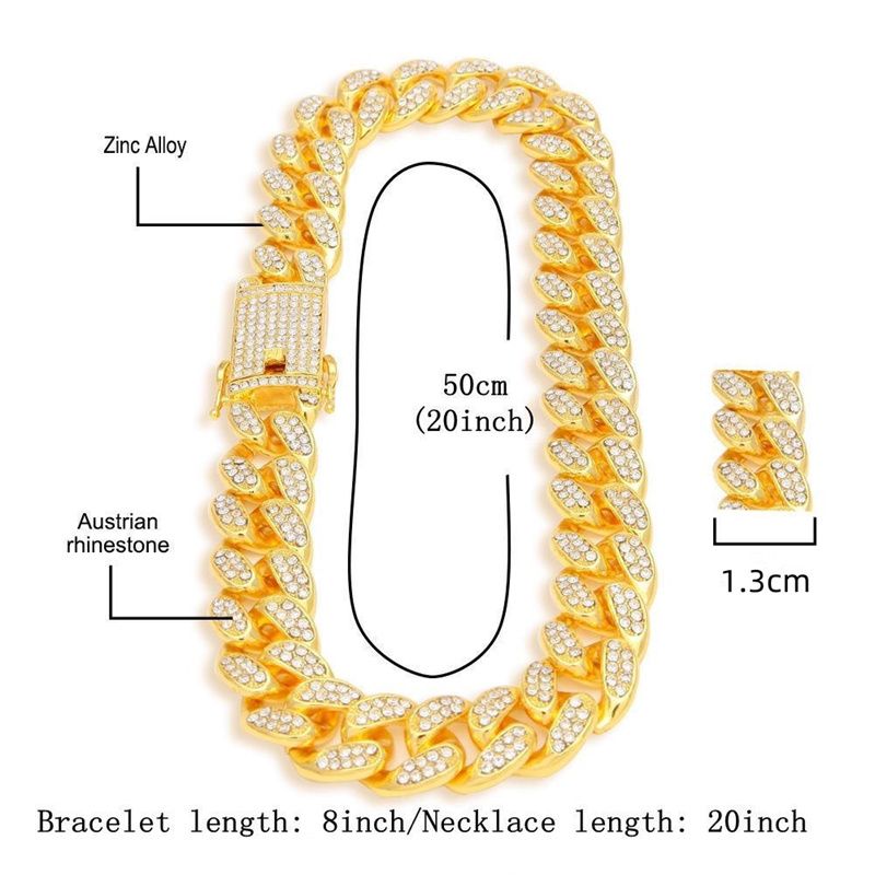 3pcs/set European and American Style Hip-hop Men's and Women's Full Diamond Quartz  Watch Bracelet Necklace Set Retro Versatile Diamond Trendy Men's Watch Set