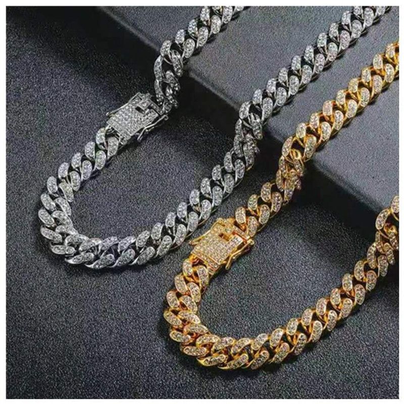 3pcs/set European and American Hip-hop Men's Watch Bracelet Necklace Fashion Roman Pattern Full Diamond Calendar Quartz Watch High-quality Diamond Inlaid Cuban Chain Men's Women' Ice Watch Jewelry Set