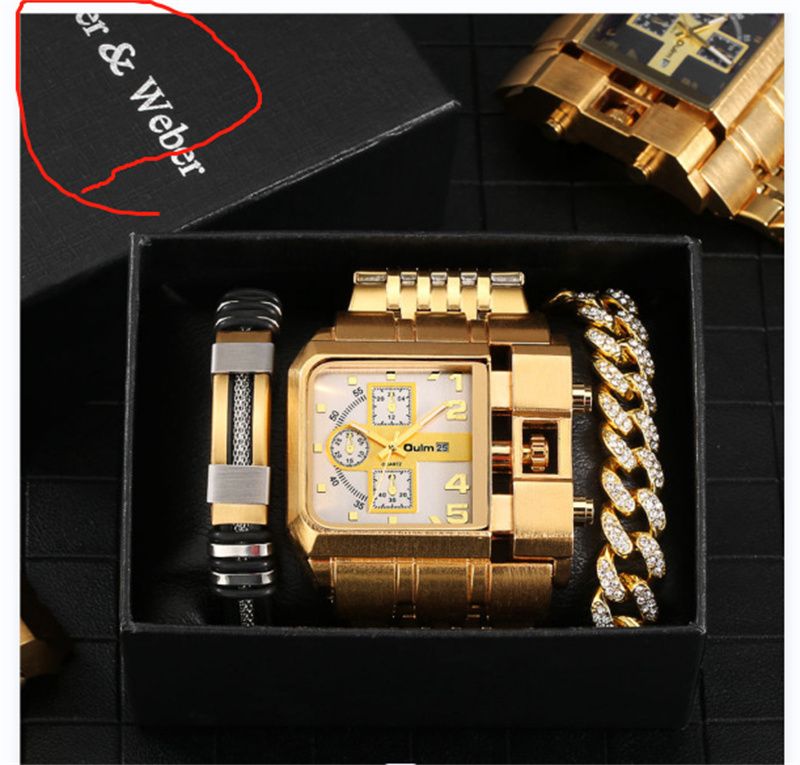 3pcs/set or 1pc Oulm New Fashion Luxury Men's Watch Set Multi-time Zone Large Dial Luminous Men Watches Steel Band Casual Quartz Wrist Watch Belt Full Diamond Bracelet