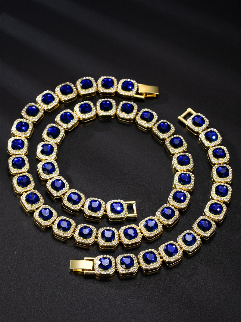 3pcs/set European American Hip-hop Men's Ice Watch Set Luxury Full Diamonds Gold Quartz Wrist Watch Golden Inlaid Blue Crystal Cuban Chain Bracelet Necklace Rapper hip hop Fashion Jewelry Accessory