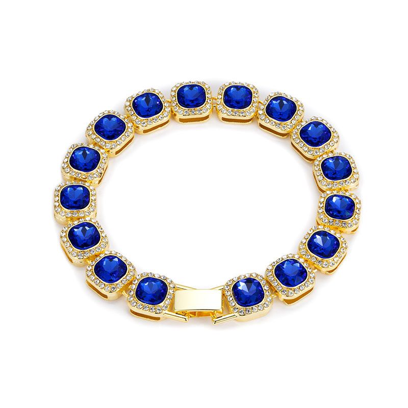 3pcs/set European American Hip-hop Men's Ice Watch Set Luxury Full Diamonds Gold Quartz Wrist Watch Golden Inlaid Blue Crystal Cuban Chain Bracelet Necklace Rapper hip hop Fashion Jewelry Accessory