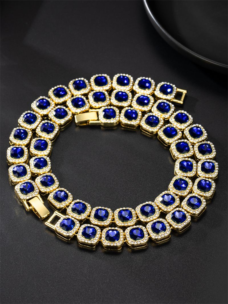 3pcs/set European American Hip-hop Men's Ice Watch Set Luxury Full Diamonds Gold Quartz Wrist Watch Golden Inlaid Blue Crystal Cuban Chain Bracelet Necklace Rapper hip hop Fashion Jewelry Accessory