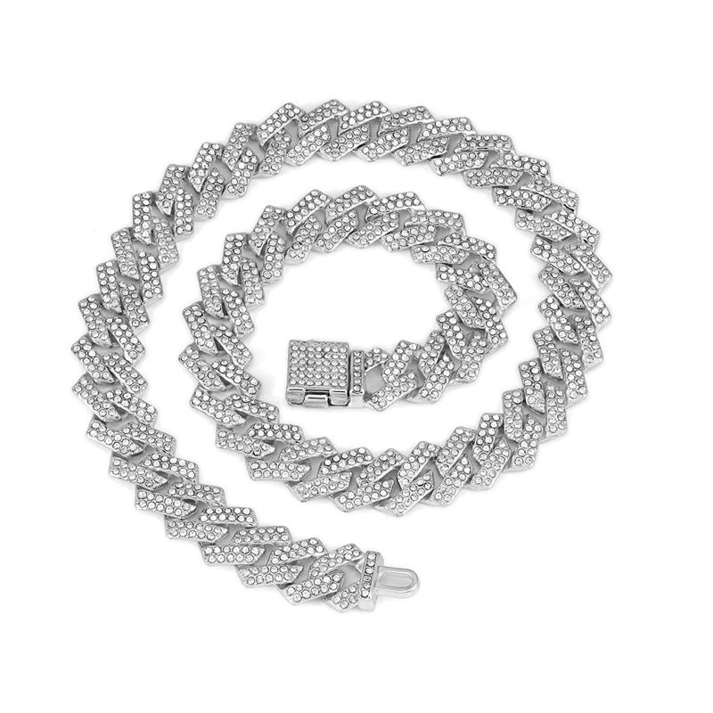 3pcs/set Hip-hop Men's Ice Watch Set Full Diamonds Silver Round Quartz Wrist Watch Fashion Diamonds Cuban Chain Jewelry Bracelet Necklace European American Popular Rapper Hip Hop Fashion Jewelry Set