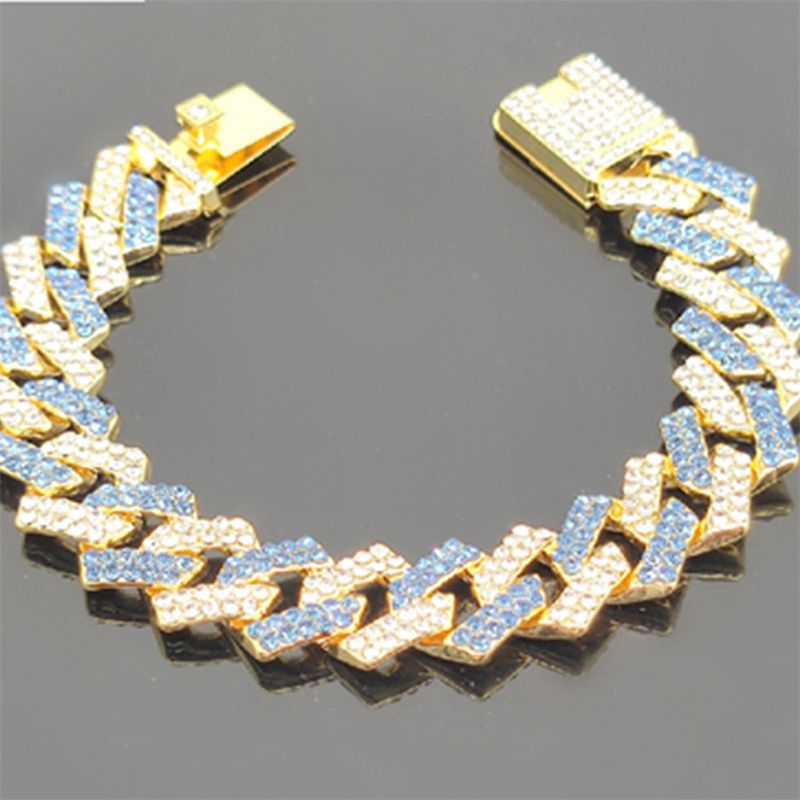 3pcs/set European and American Popular Hip-hop Men's Watch Set Full Diamonds Luxury Gold Quartz Wrist Watch Fashion Cuban Chain Jewelry Bracelet Necklace Ice Watches Rapper Accessories Jewelry Set