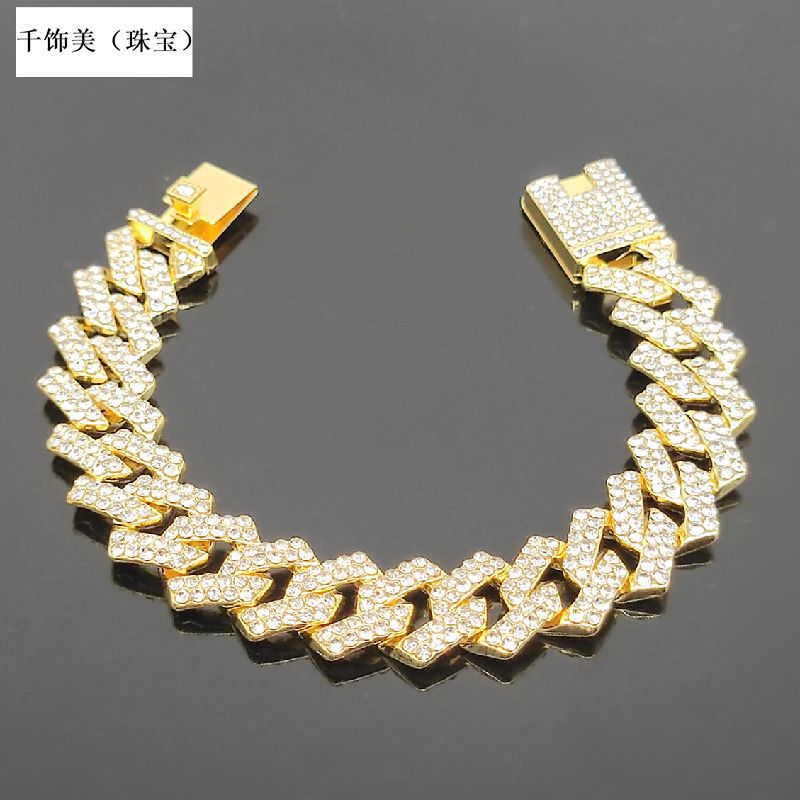 3pcs/set European and American Popular Hip-hop Men's Watch Set Full Diamonds Luxury Gold Quartz Wrist Watch Fashion Cuban Chain Jewelry Bracelet Necklace Ice Watches Rapper Accessories Jewelry Set