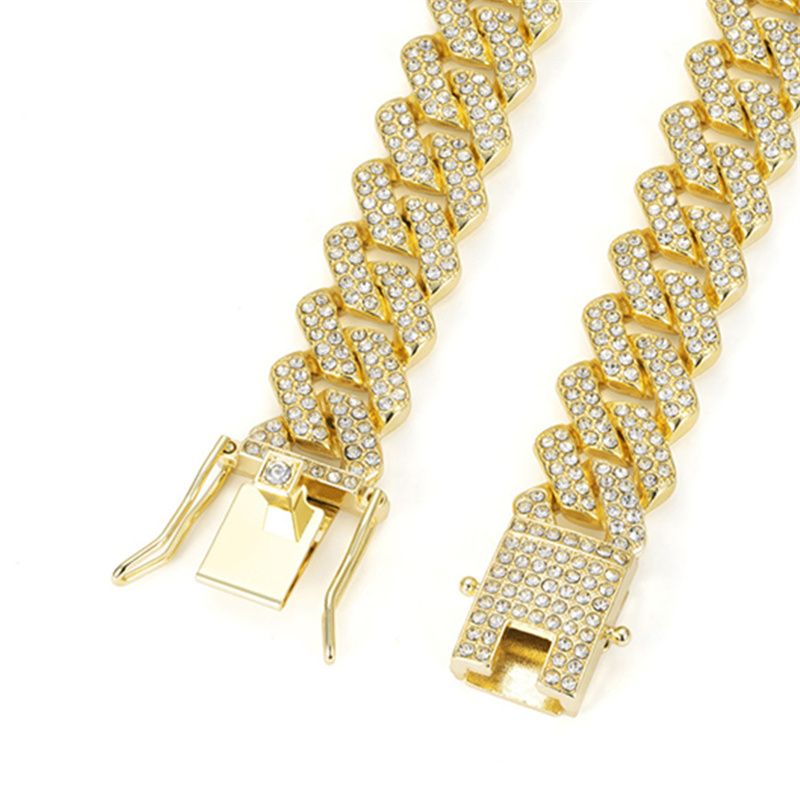 3pcs/set European and American Popular Hip-hop Men's Watch Set Full Diamonds Luxury Gold Quartz Wrist Watch Fashion Cuban Chain Jewelry Bracelet Necklace Ice Watches Rapper Accessories Jewelry Set