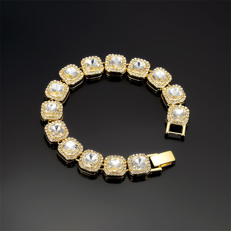 3pcs/set European and American Popular Hip-hop Men's Watch Set Full Diamonds Luxury Gold Quartz Wrist Watch Fashion Cuban Chain Jewelry Bracelet Necklace Ice Watches Rapper Accessories Jewelry Set