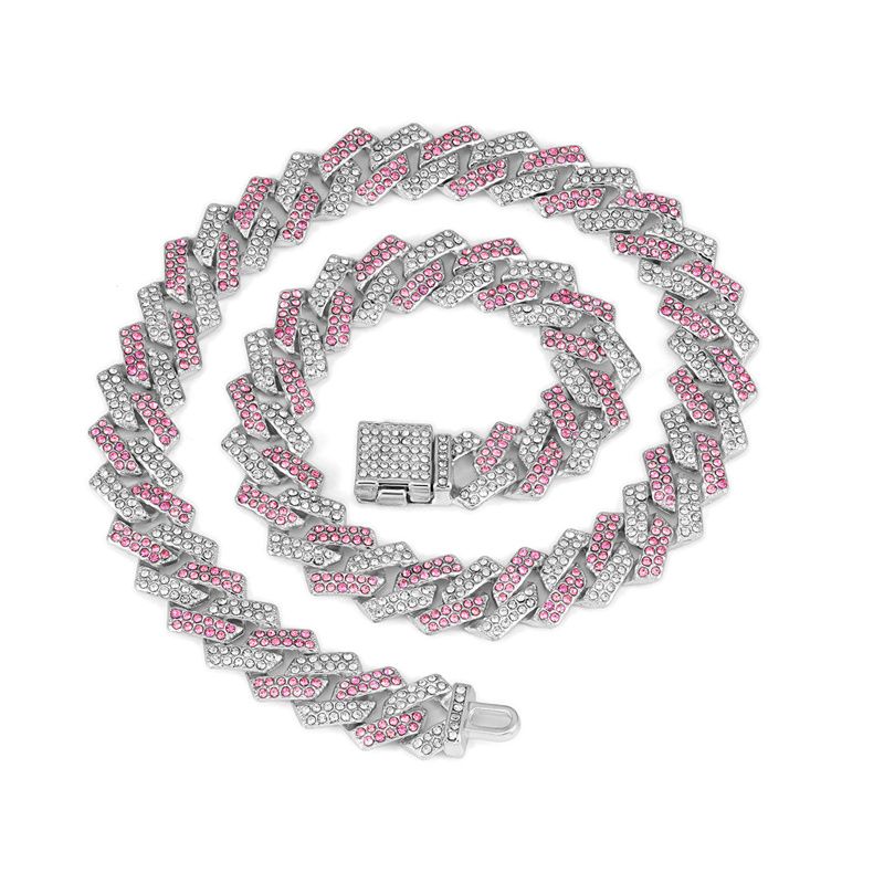 3pcs/set European American Style High-End Hip-hop Luxury Gypsophila Steel Band Diamond Men Watches Large Sugar Cube Rhinestone Tennis Necklace Bracelet Quartz Women's Ice Watch Set Unisex Jewelry Set
