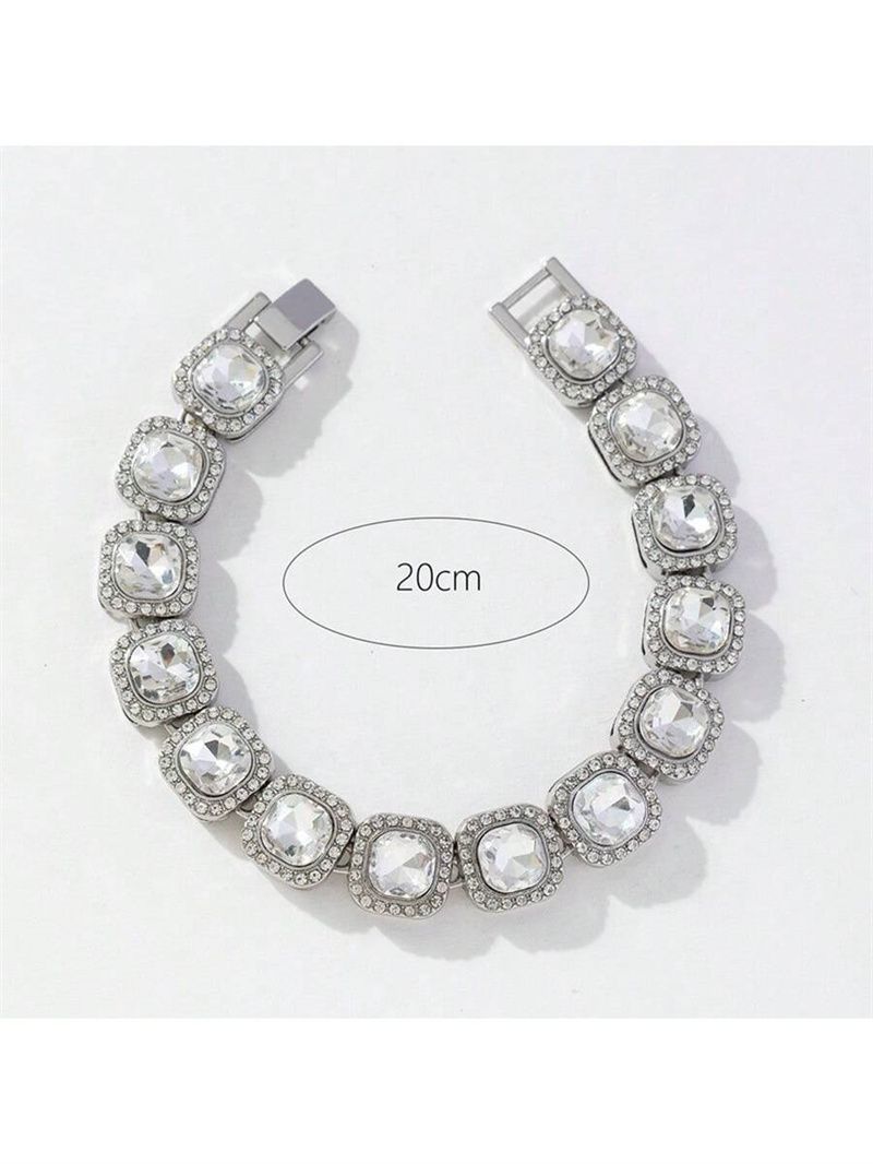 3pcs/set European American Style High-End Hip-hop Luxury Gypsophila Steel Band Diamond Men Watches Large Sugar Cube Rhinestone Tennis Necklace Bracelet Quartz Women's Ice Watch Set Unisex Jewelry Set