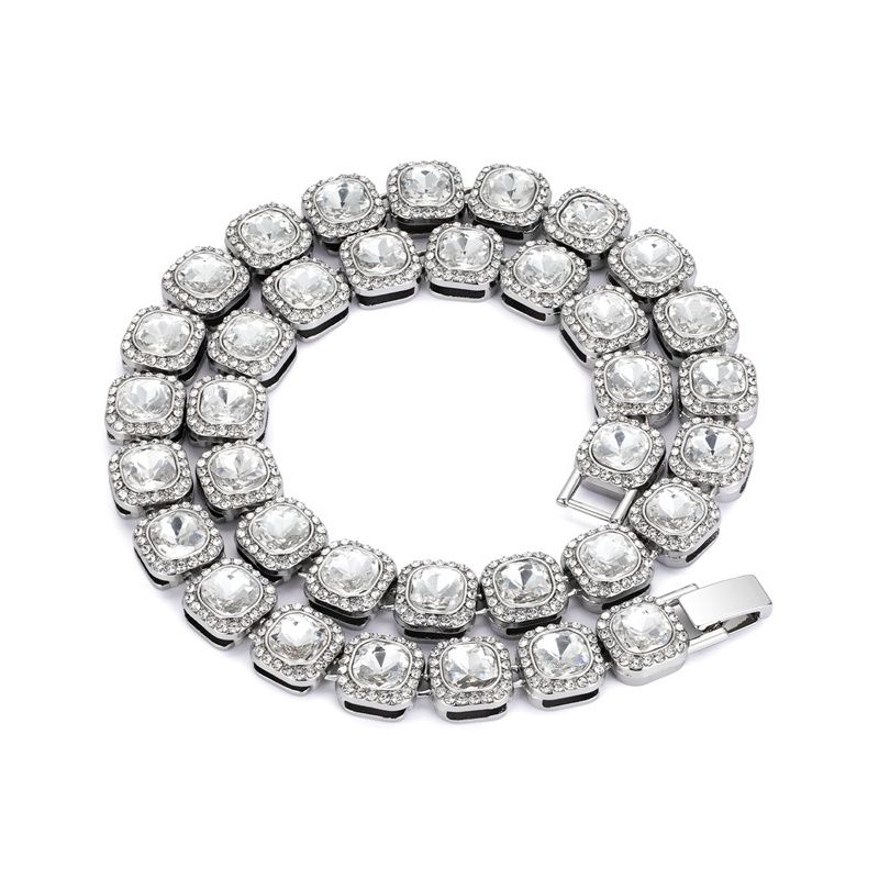 3pcs/set European American Style High-End Hip-hop Luxury Gypsophila Steel Band Diamond Men Watches Large Sugar Cube Rhinestone Tennis Necklace Bracelet Quartz Women's Ice Watch Set Unisex Jewelry Set