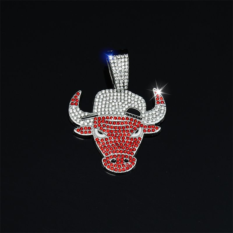 Fashion Personality Cool Red Bull Head Pendant Men's Hip Hop Full Diamond Necklace Men and Women Punk Cuban Necklace Jewelry