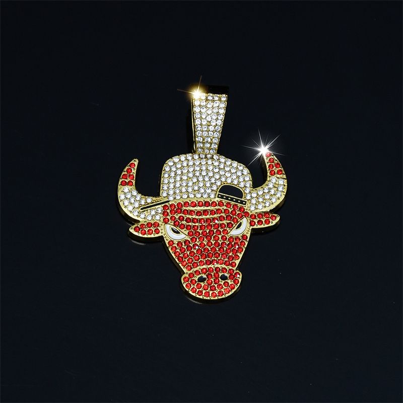 Fashion Personality Cool Red Bull Head Pendant Men's Hip Hop Full Diamond Necklace Men and Women Punk Cuban Necklace Jewelry