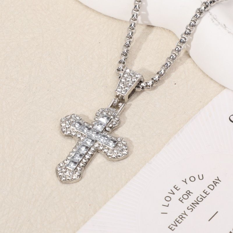 3pcs/set Hip-hop Diamond Necklace Bracelet Men's Watch Set Silver Quartz Ice Watch Male Student Steel Band Metal Calendar Cuban Chain Set Watch