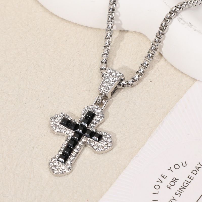 3pcs/set Hip-hop Diamond Necklace Bracelet Men's Watch Set Silver Quartz Ice Watch Male Student Steel Band Metal Calendar Cuban Chain Set Watch