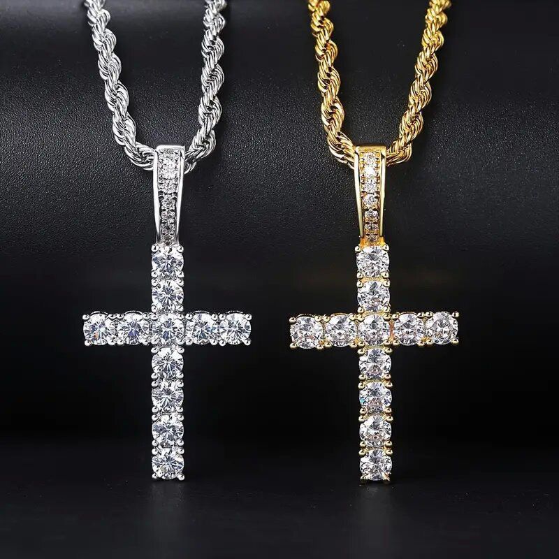 3pcs/set  Hip-hop Diamond Necklace Bracelet Men's Watch Set Gold Quartz Ice Watches Male Student Steel Band Metal Calendar Cuban Chain Set Watch