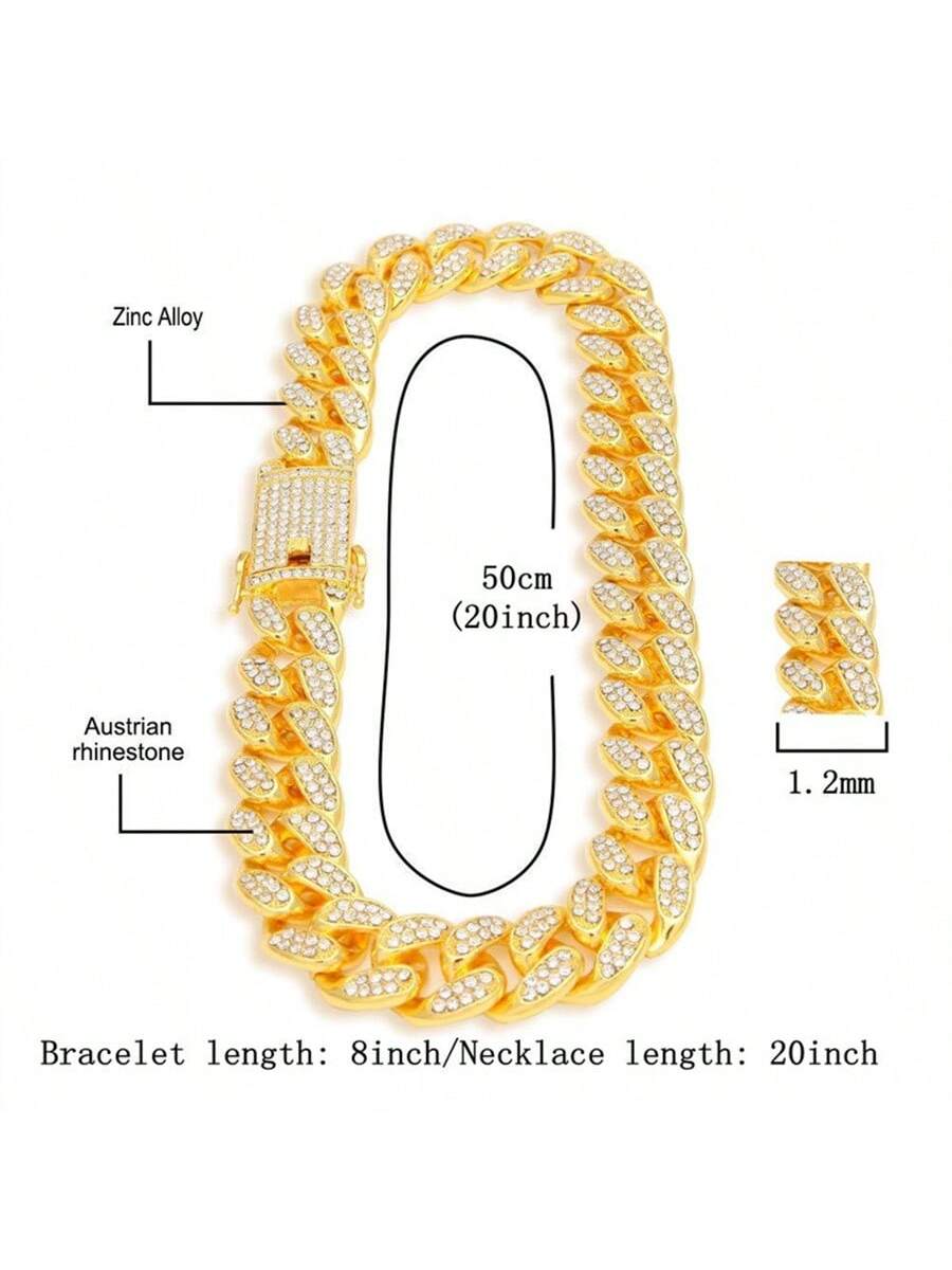 3pcs/set Luxury Gold Hip-hop Men's Ice Watch Jewelry Set Diamond Quartz Watches Bracelet Necklace European and American Rapper Fashion Accessories