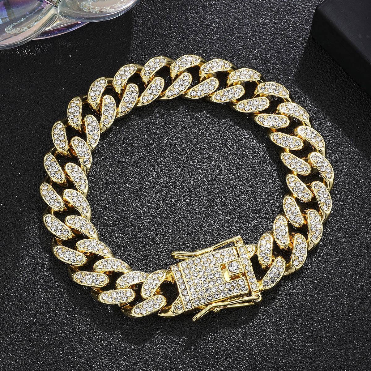 3pcs/set Luxury Gold Hip-hop Men's Ice Watch Jewelry Set Diamond Quartz Watches Bracelet Necklace European and American Rapper Fashion Accessories