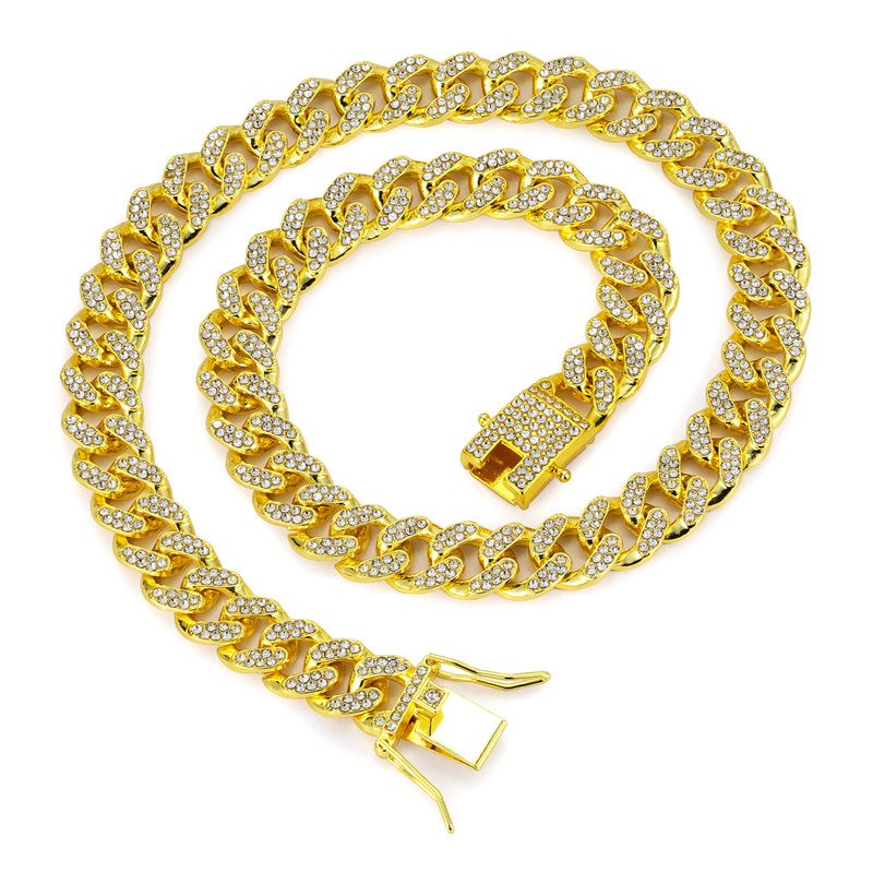 3pcs/set Luxury Gold Hip-hop Men's Ice Watch Jewelry Set Diamond Quartz Watches Bracelet Necklace European and American Rapper Fashion Accessories