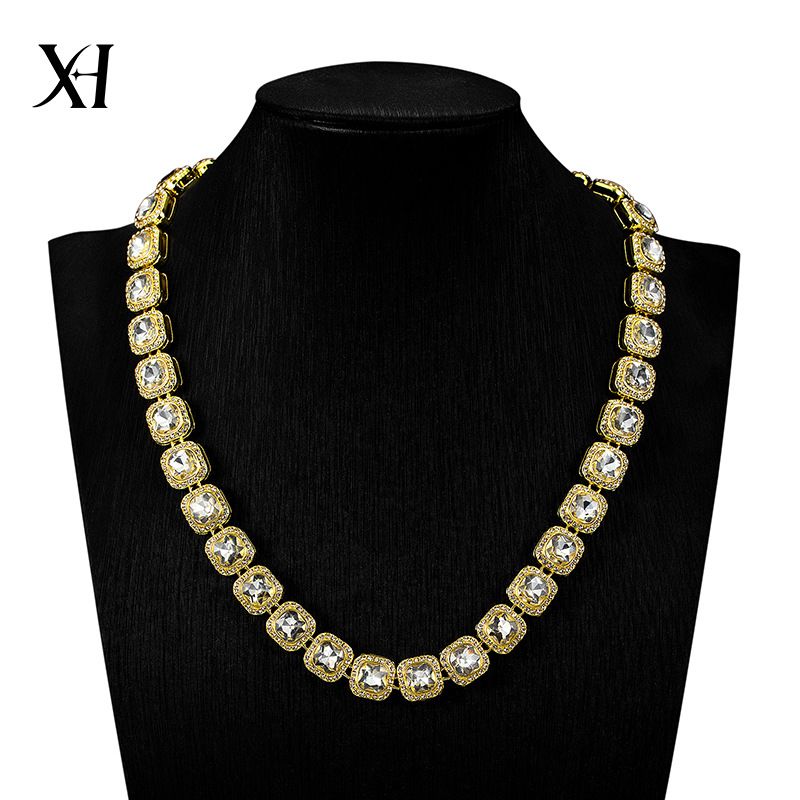3pcs/set Hip-hop Diamond Necklace Bracelet Men's Watch Set Silver Quartz Ice Watch Male Student Steel Band Metal Calendar Cuban Chain Set Watch