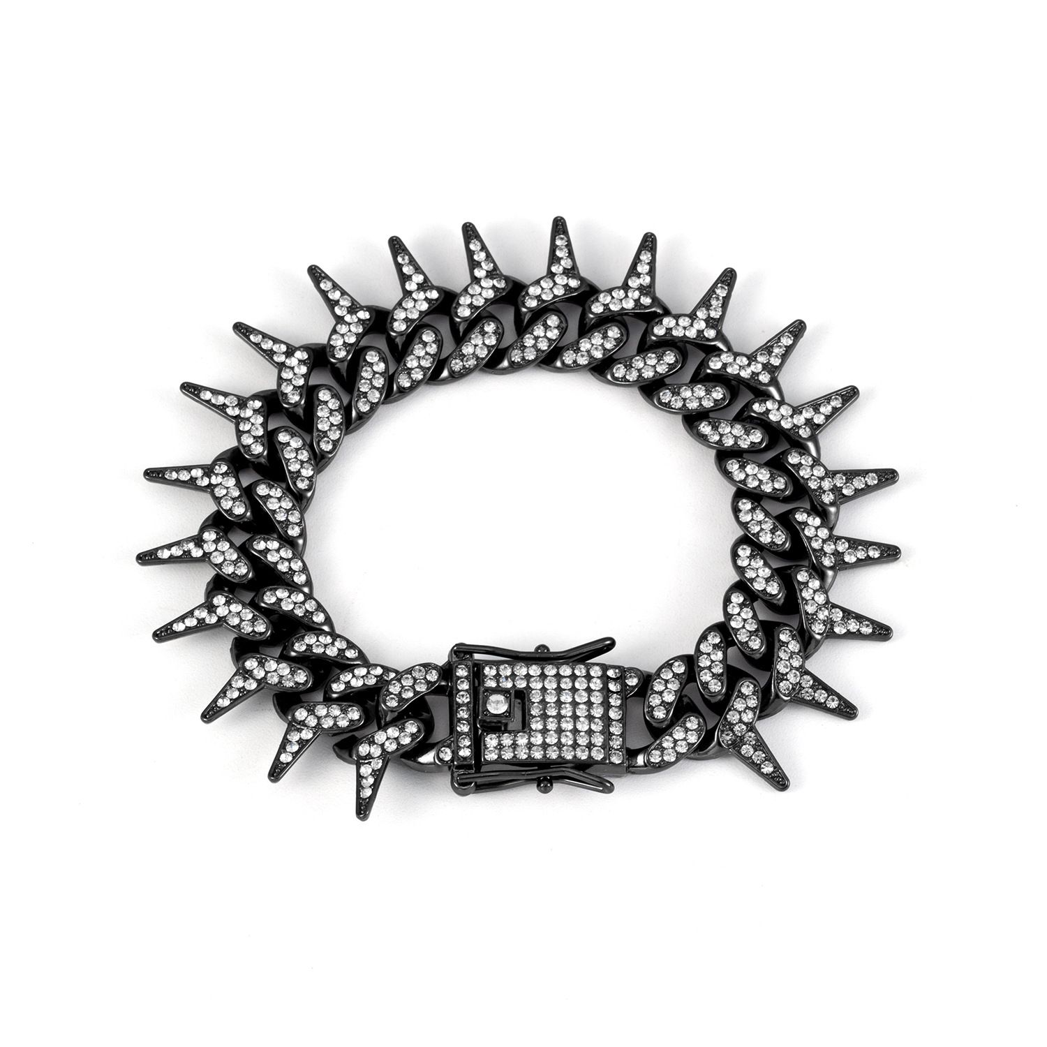 2pcs/set High-End European American Style Hip-hop Men's Full Diamonds Quartz Watches Thorn Bracelet Jewelry Ice Watch Set Retro Versatile Trendy Men's Rock Band Evenings Parties Cool Watch Gift Set