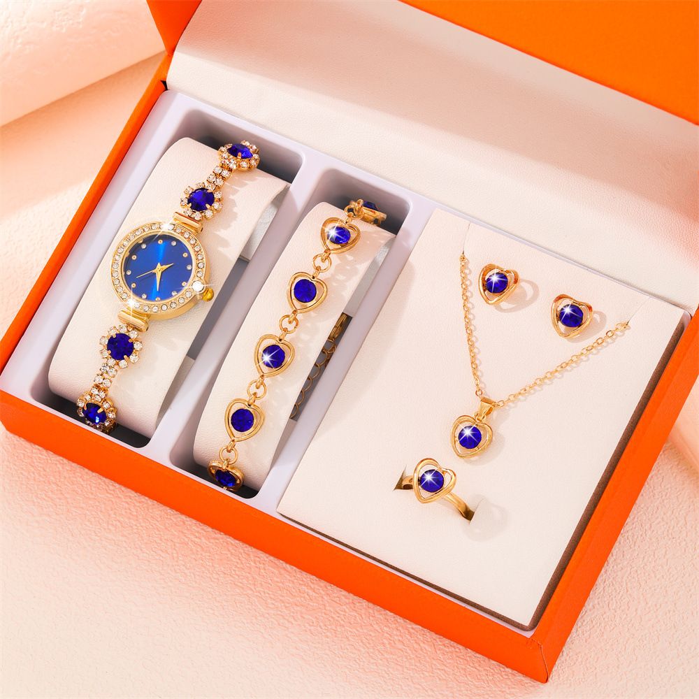 African Popular Watches+Bracelets+earrings+Neckale Women Dress Jewelry Set Butterfly Heart Style Lady Dress Jewelry Girls Students Classmates Birthday Gifts Partis Accessories