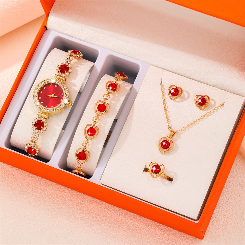 African Popular Watches+Bracelets+earrings+Neckale Women Dress Jewelry Set Butterfly Heart Style Lady Dress Jewelry Girls Students Classmates Birthday Gifts Partis Accessories
