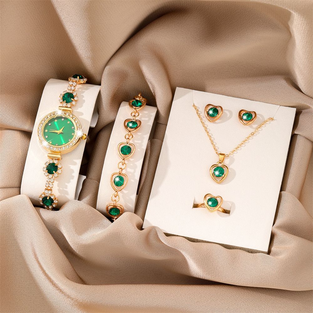 African Popular Watches+Bracelets+earrings+Neckale Women Dress Jewelry Set Butterfly Heart Style Lady Dress Jewelry Girls Students Classmates Birthday Gifts Partis Accessories