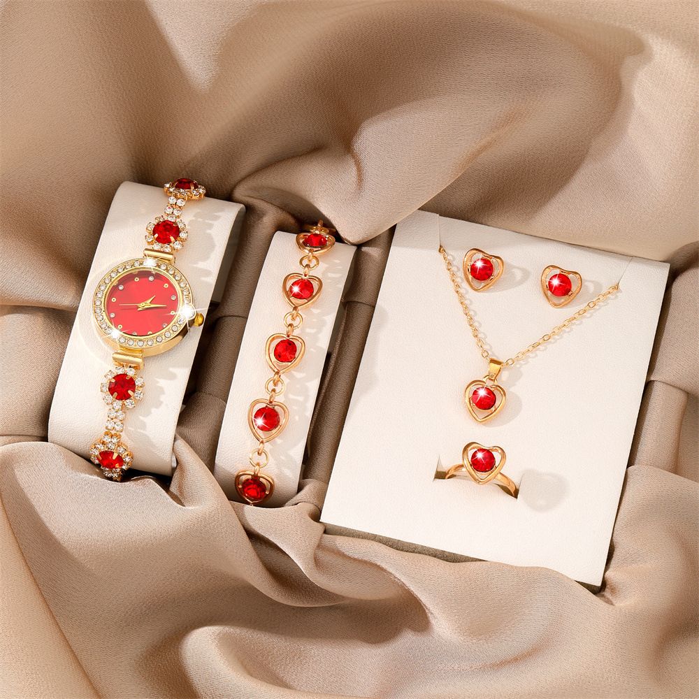 African Popular Watches+Bracelets+earrings+Neckale Women Dress Jewelry Set Butterfly Heart Style Lady Dress Jewelry Girls Students Classmates Birthday Gifts Partis Accessories
