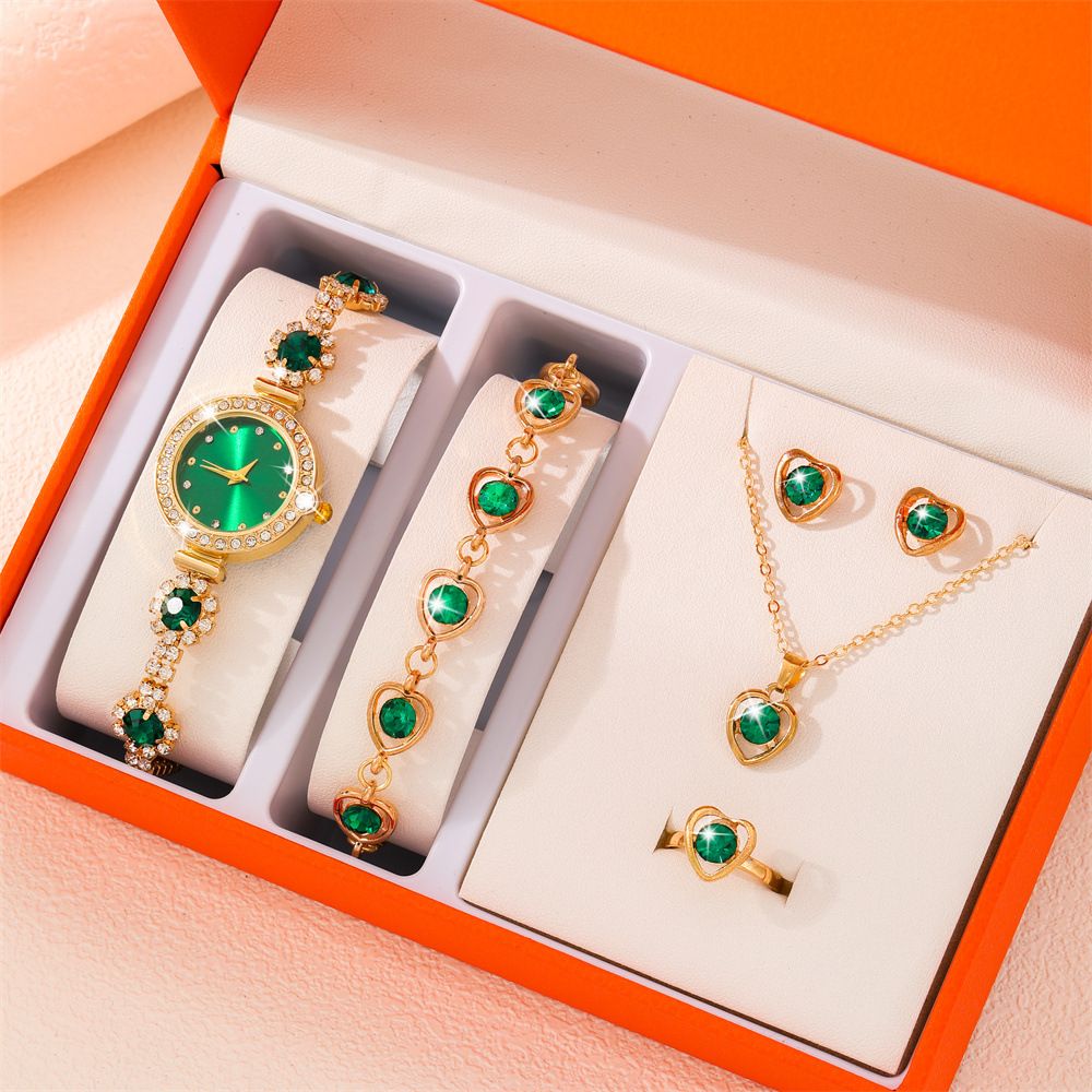 African Popular Watches+Bracelets+earrings+Neckale Women Dress Jewelry Set Butterfly Heart Style Lady Dress Jewelry Girls Students Classmates Birthday Gifts Partis Accessories