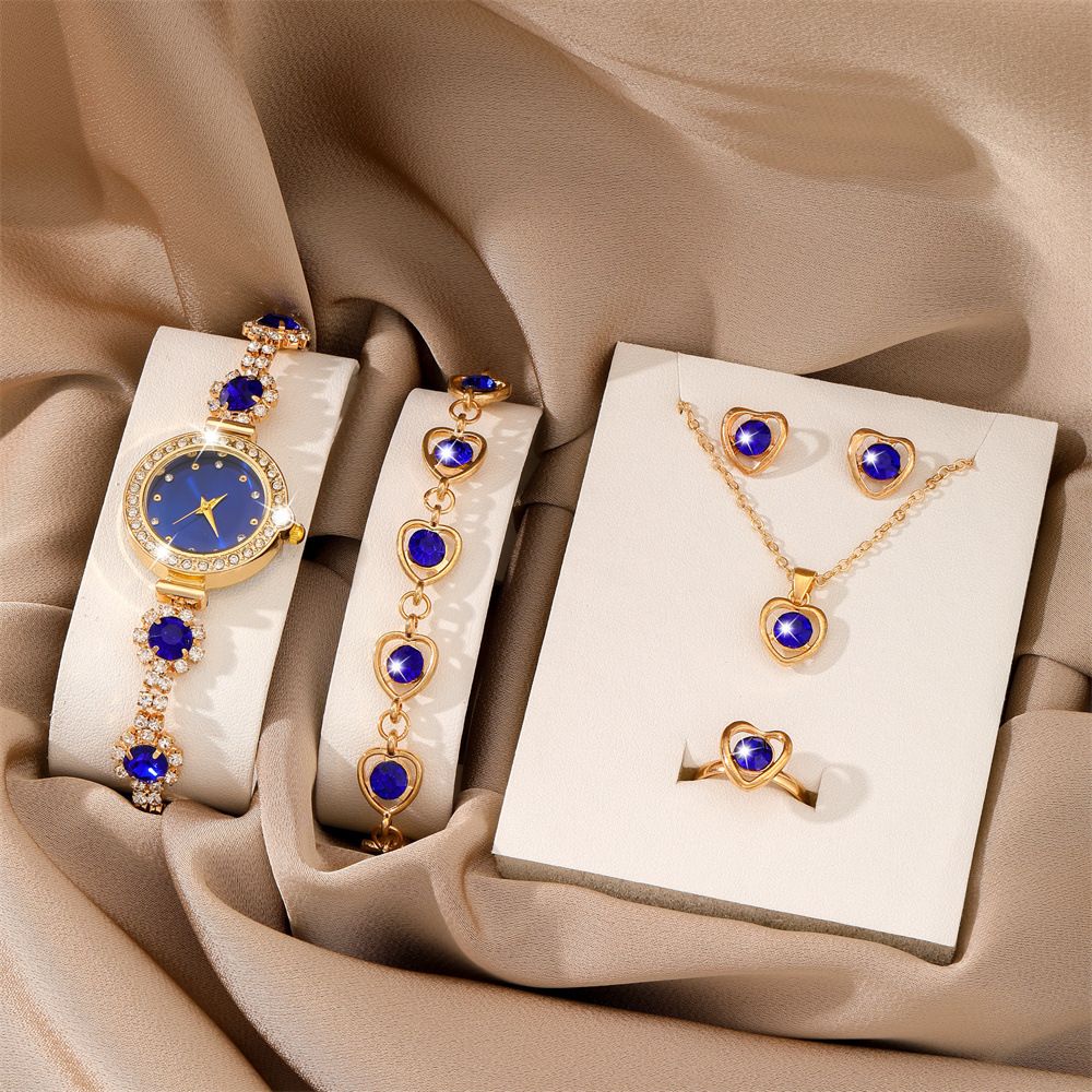 African Popular Watches+Bracelets+earrings+Neckale Women Dress Jewelry Set Butterfly Heart Style Lady Dress Jewelry Girls Students Classmates Birthday Gifts Partis Accessories