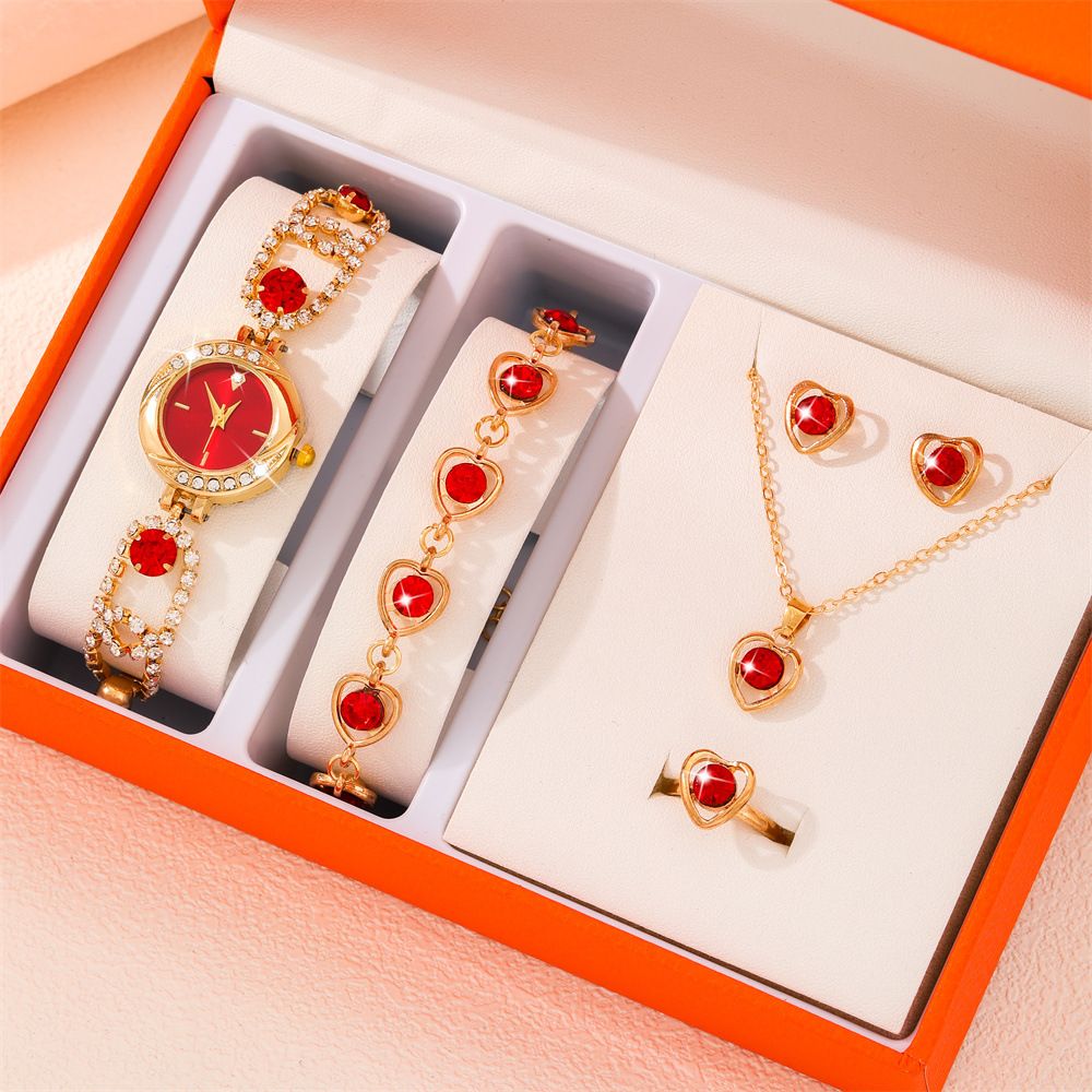 African Popular Watches+Bracelets+earrings+Neckale Women Dress Jewelry Set Butterfly Heart Style Lady Dress Jewelry Girls Students Classmates Birthday Gifts Partis Accessories