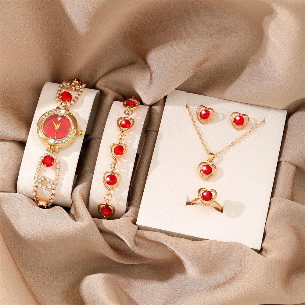 African Popular Watches+Bracelets+earrings+Neckale Women Dress Jewelry Set Butterfly Heart Style Lady Dress Jewelry Girls Students Classmates Birthday Gifts Partis Accessories