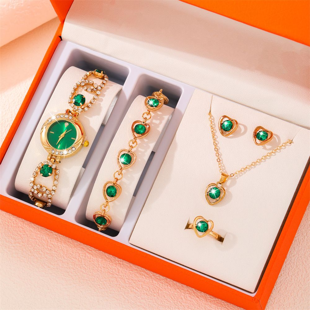 African Popular Watches+Bracelets+earrings+Neckale Women Dress Jewelry Set Butterfly Heart Style Lady Dress Jewelry Girls Students Classmates Birthday Gifts Partis Accessories