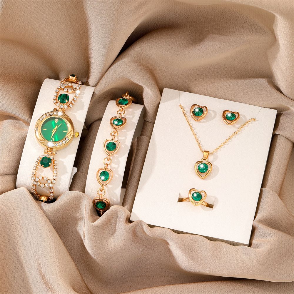African Popular Watches+Bracelets+earrings+Neckale Women Dress Jewelry Set Butterfly Heart Style Lady Dress Jewelry Girls Students Classmates Birthday Gifts Partis Accessories