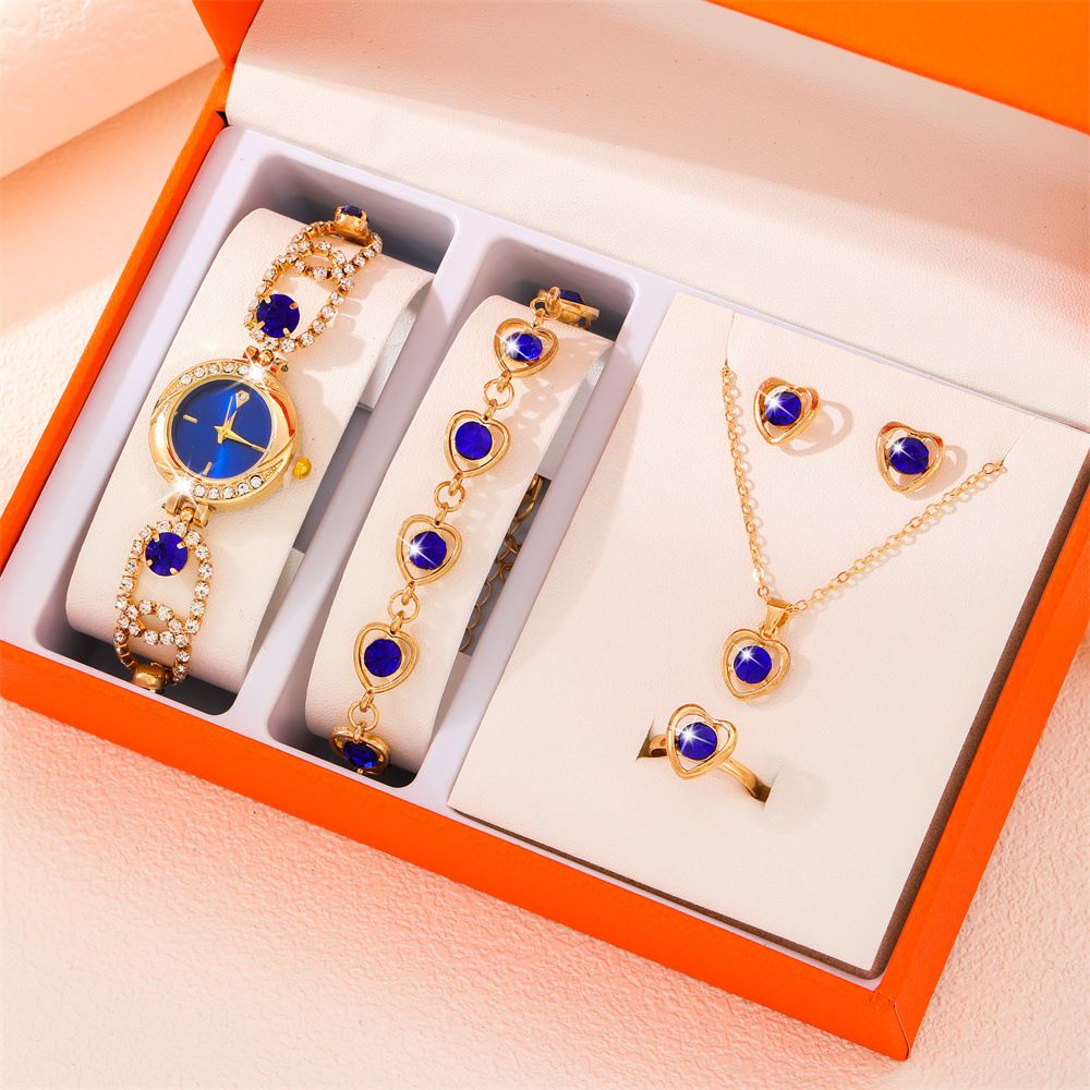 African Popular Watches+Bracelets+earrings+Neckale Women Dress Jewelry Set Butterfly Heart Style Lady Dress Jewelry Girls Students Classmates Birthday Gifts Partis Accessories