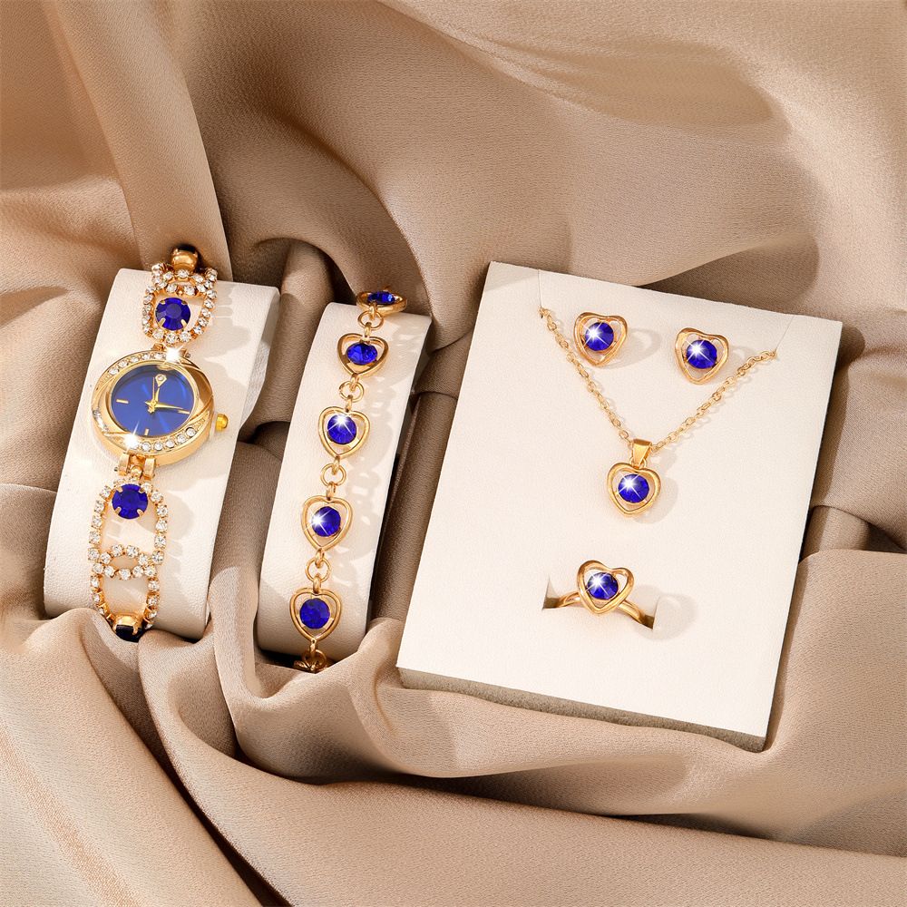 African Popular Watches+Bracelets+earrings+Neckale Women Dress Jewelry Set Butterfly Heart Style Lady Dress Jewelry Girls Students Classmates Birthday Gifts Partis Accessories