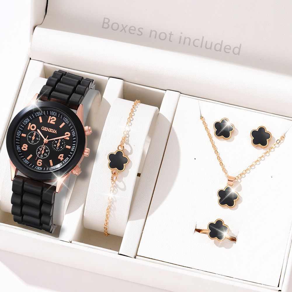 African Popular Watches+Bracelets+earrings+Neckale Women Dress Jewelry Set Butterfly Heart Style Lady Dress Jewelry Girls Students Classmates Birthday Gifts Partis Accessories