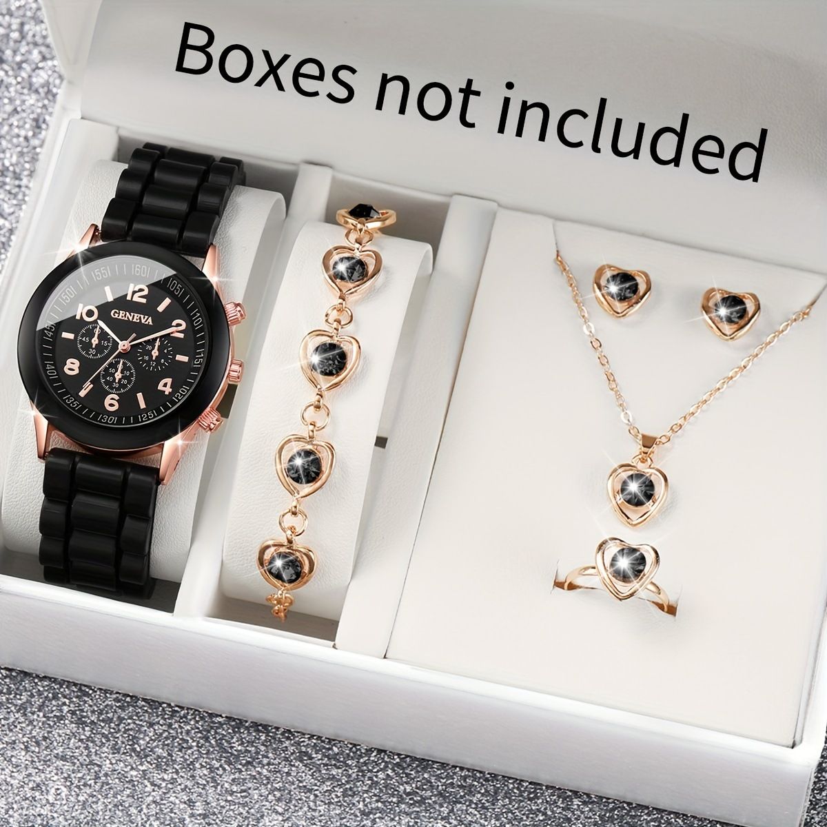 African Popular Watches+Bracelets+earrings+Neckale Women Dress Jewelry Set Butterfly Heart Style Lady Dress Jewelry Girls Students Classmates Birthday Gifts Partis Accessories