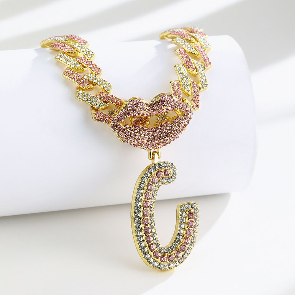 European and American Popular 26 Letter Pendants Hip-hop Personality Diamond Gold Cuban Chain Ice Necklace Jewelry Fashion Trend Couple Rapper Accessories