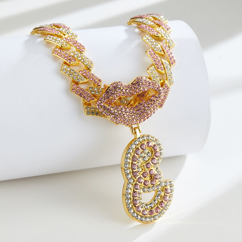 European and American Popular 26 Letter Pendants Hip-hop Personality Diamond Gold Cuban Chain Ice Necklace Jewelry Fashion Trend Couple Rapper Accessories