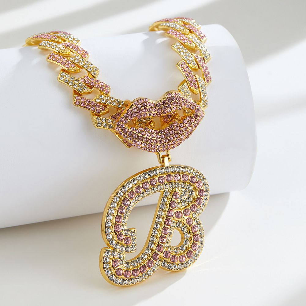 European and American Popular 26 Letter Pendants Hip-hop Personality Diamond Gold Cuban Chain Ice Necklace Jewelry Fashion Trend Couple Rapper Accessories