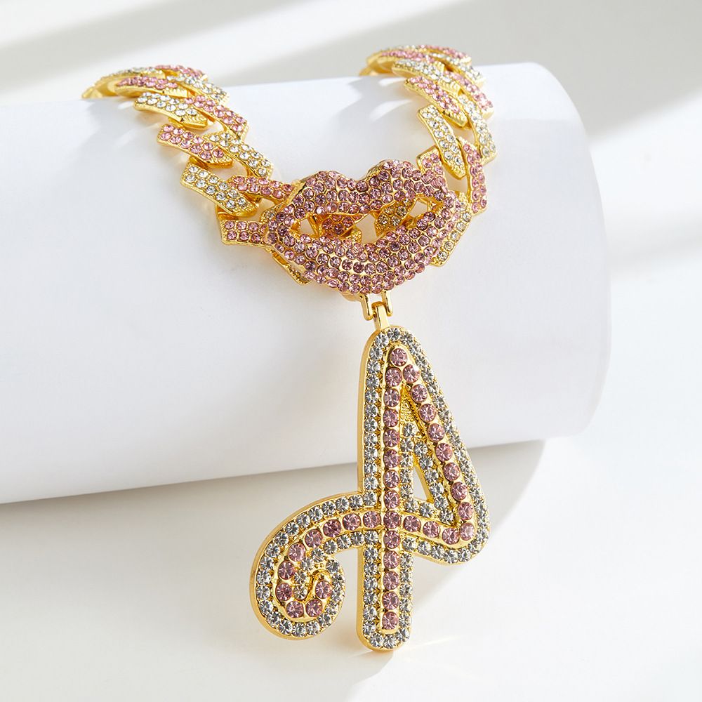 European and American Popular 26 Letter Pendants Hip-hop Personality Diamond Gold Cuban Chain Ice Necklace Jewelry Fashion Trend Couple Rapper Accessories