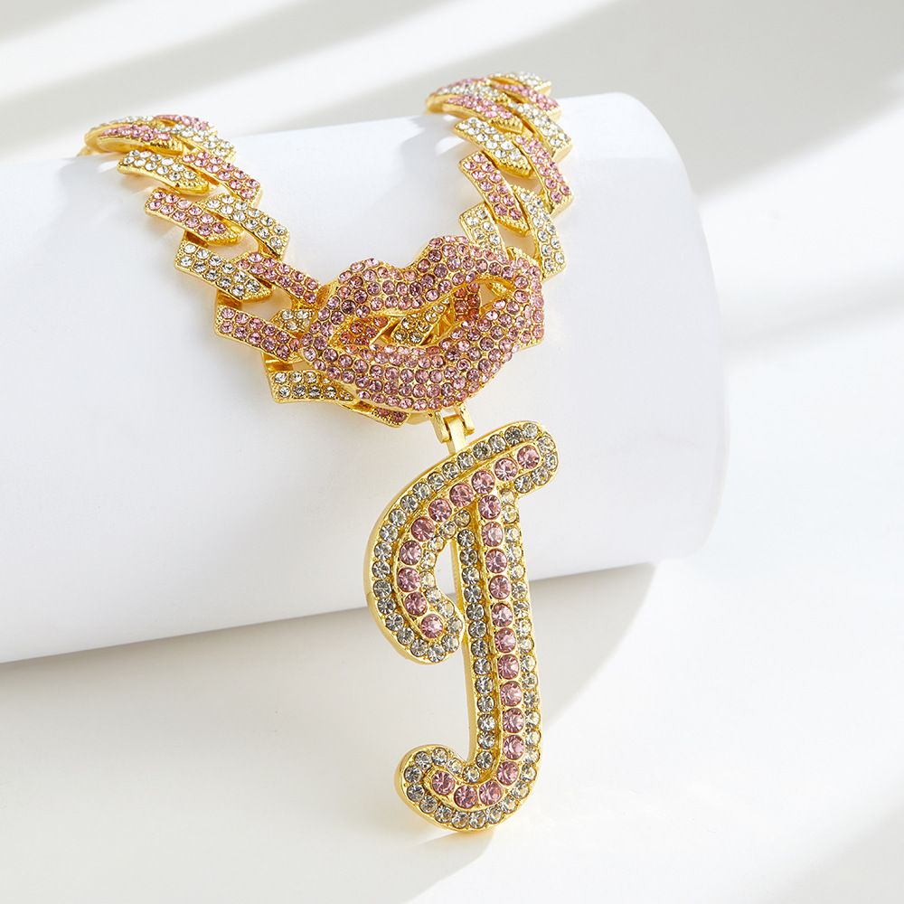 European and American Popular 26 Letter Pendants Hip-hop Personality Diamond Gold Cuban Chain Ice Necklace Jewelry Fashion Trend Couple Rapper Accessories