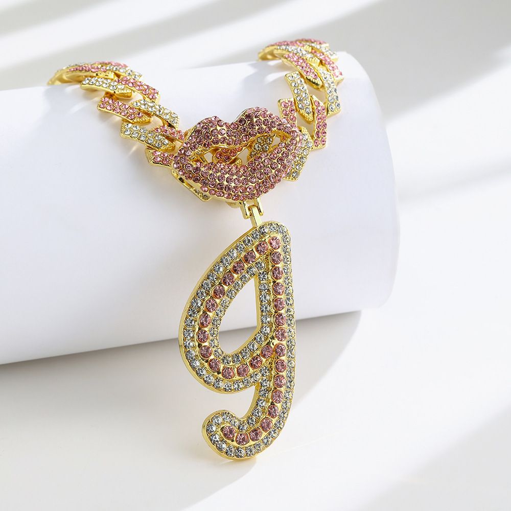 European and American Popular 26 Letter Pendants Hip-hop Personality Diamond Gold Cuban Chain Ice Necklace Jewelry Fashion Trend Couple Rapper Accessories