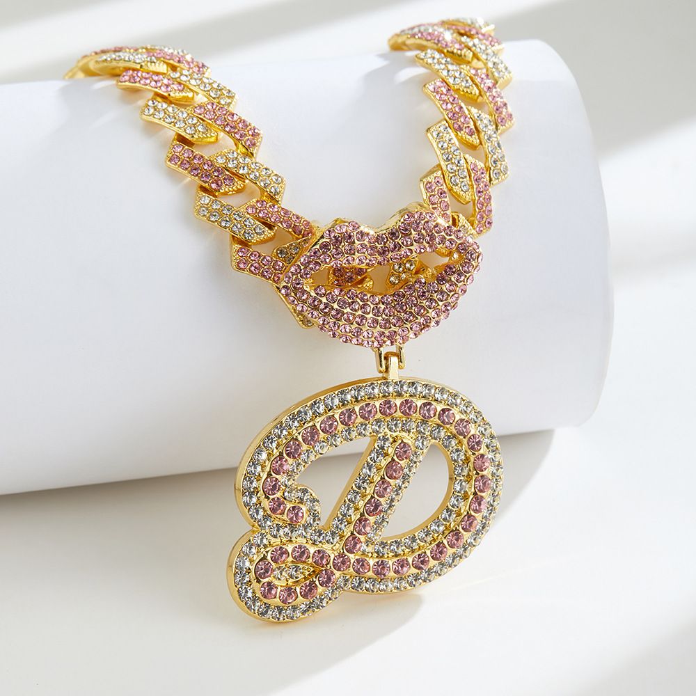 European and American Popular 26 Letter Pendants Hip-hop Personality Diamond Gold Cuban Chain Ice Necklace Jewelry Fashion Trend Couple Rapper Accessories