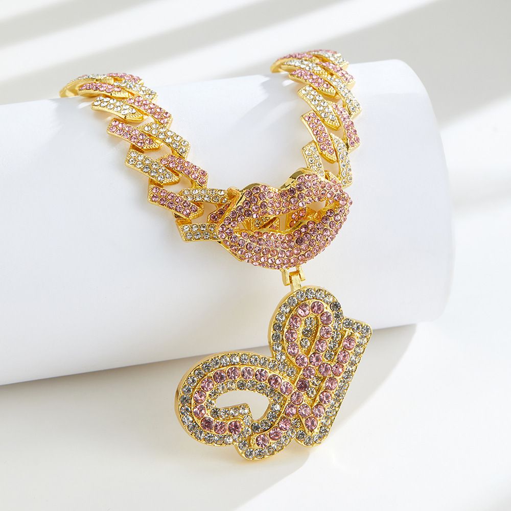 European and American Popular 26 Letter Pendants Hip-hop Personality Diamond Gold Cuban Chain Ice Necklace Jewelry Fashion Trend Couple Rapper Accessories