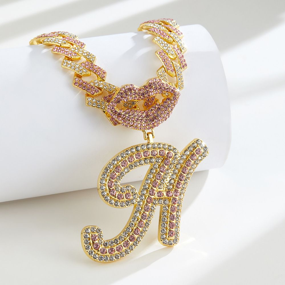 European and American Popular 26 Letter Pendants Hip-hop Personality Diamond Gold Cuban Chain Ice Necklace Jewelry Fashion Trend Couple Rapper Accessories