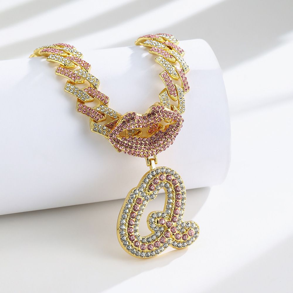 European and American Popular 26 Letter Pendants Hip-hop Personality Diamond Gold Cuban Chain Ice Necklace Jewelry Fashion Trend Couple Rapper Accessories